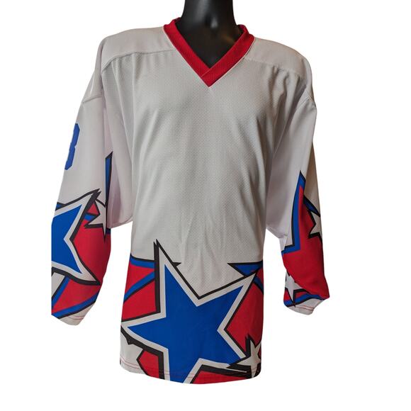 Projoy Hockey Jersey #8 Adult Large White Red Blue Stars Graphic Canada Vintage - Picture 11 of 16